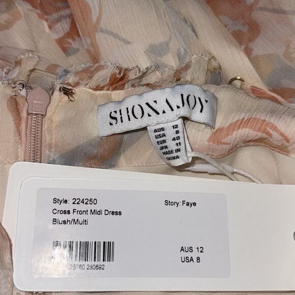 NWT Shona Joy Cross Front Midi Dress Blush/Multi Size 8 - Picture 12 of 13